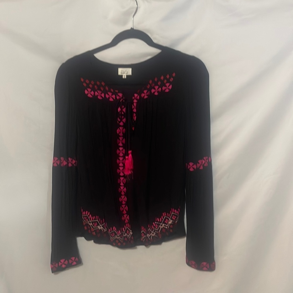 Tassel tie open-front blouse